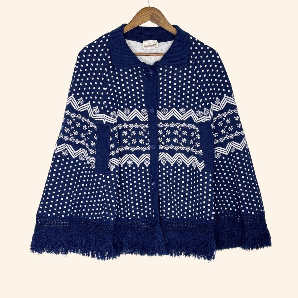 Vintage Rogober Sweaters Nordic Knit Fringe Poncho